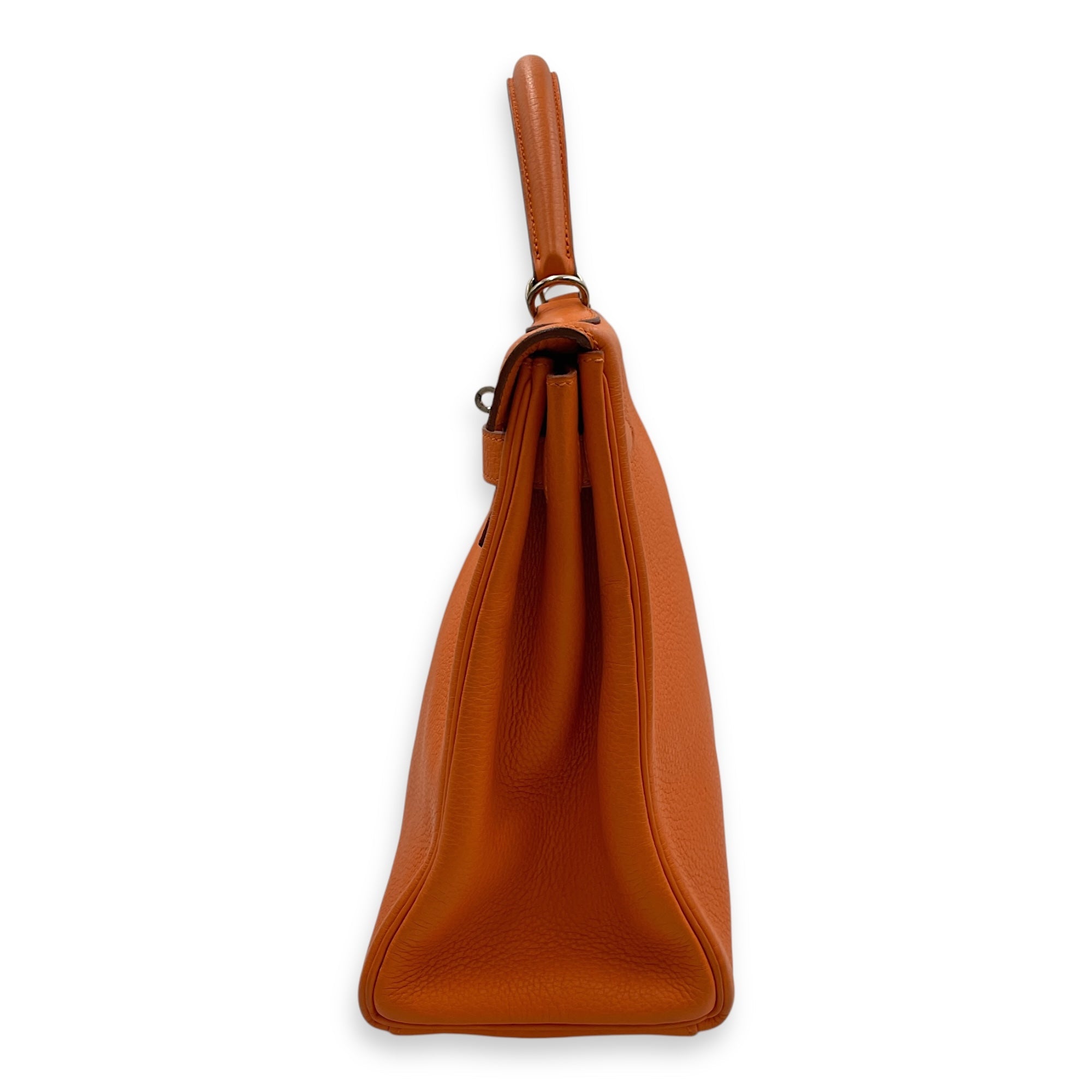 Kelly 32 Orange in Togo Palladium hardware