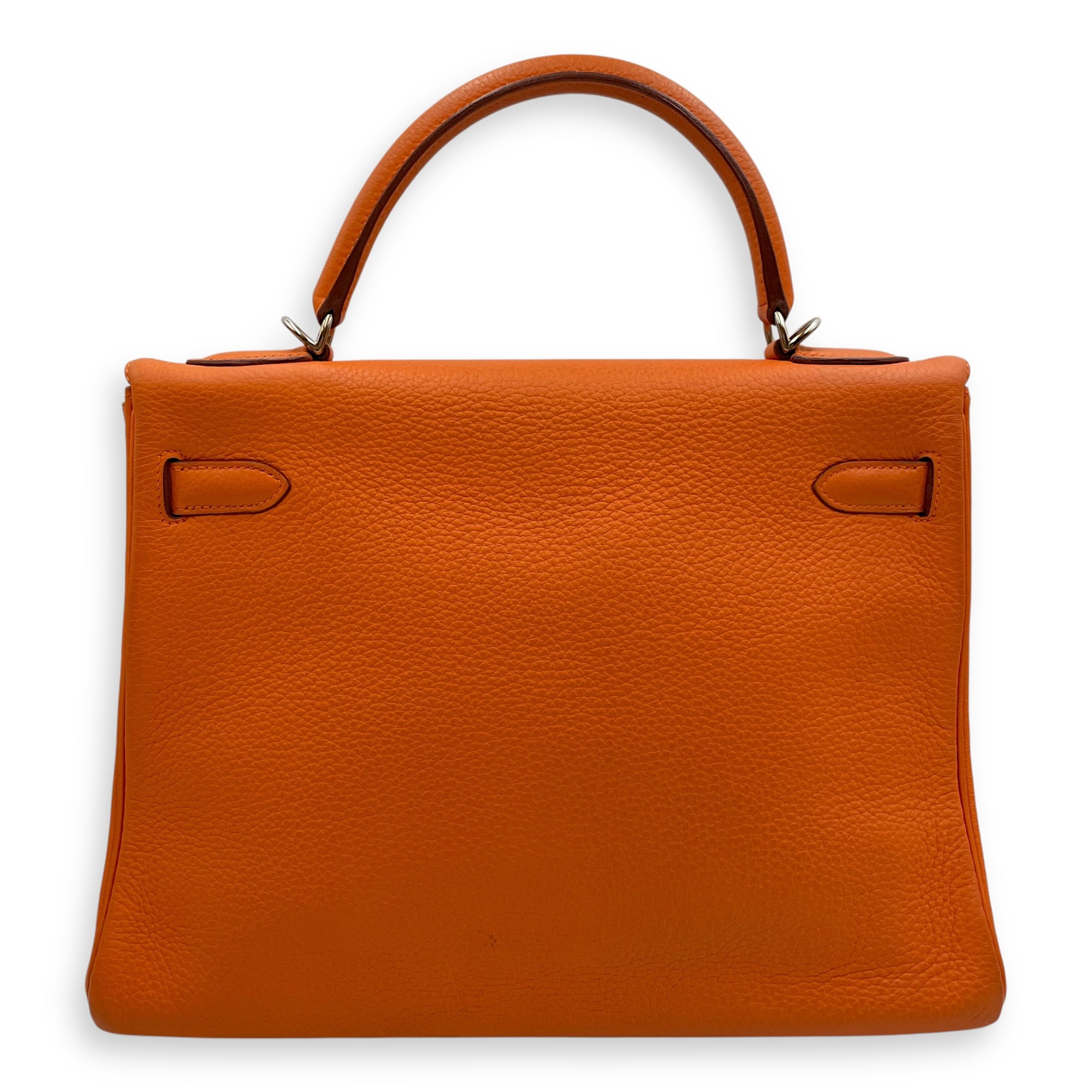 Kelly 32 Orange in Togo Palladium hardware