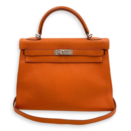 Kelly 32 Orange in Togo Palladium hardware