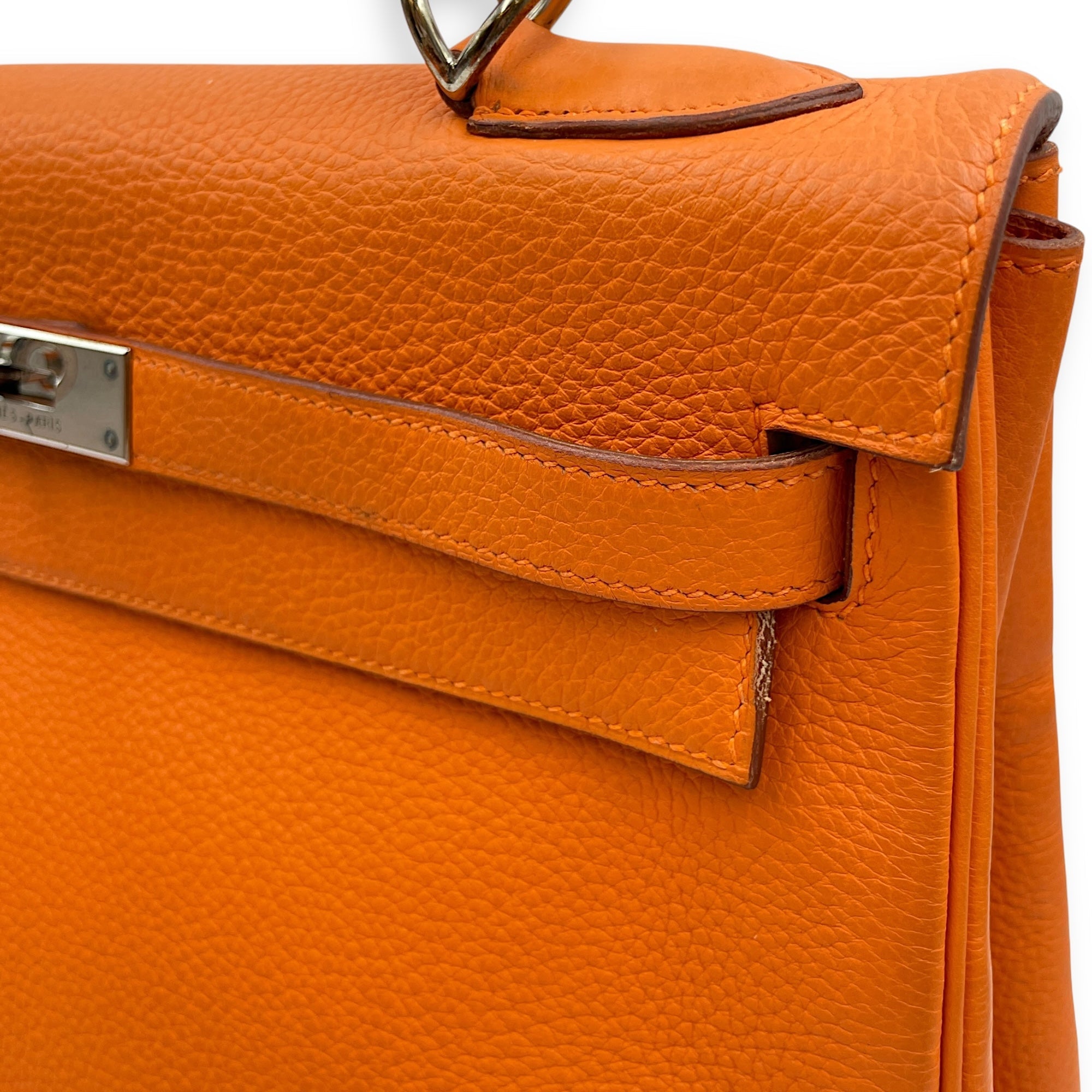 Kelly 32 Orange in Togo Palladium hardware