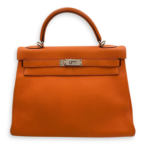 Kelly 32 Orange in Togo Palladium hardware