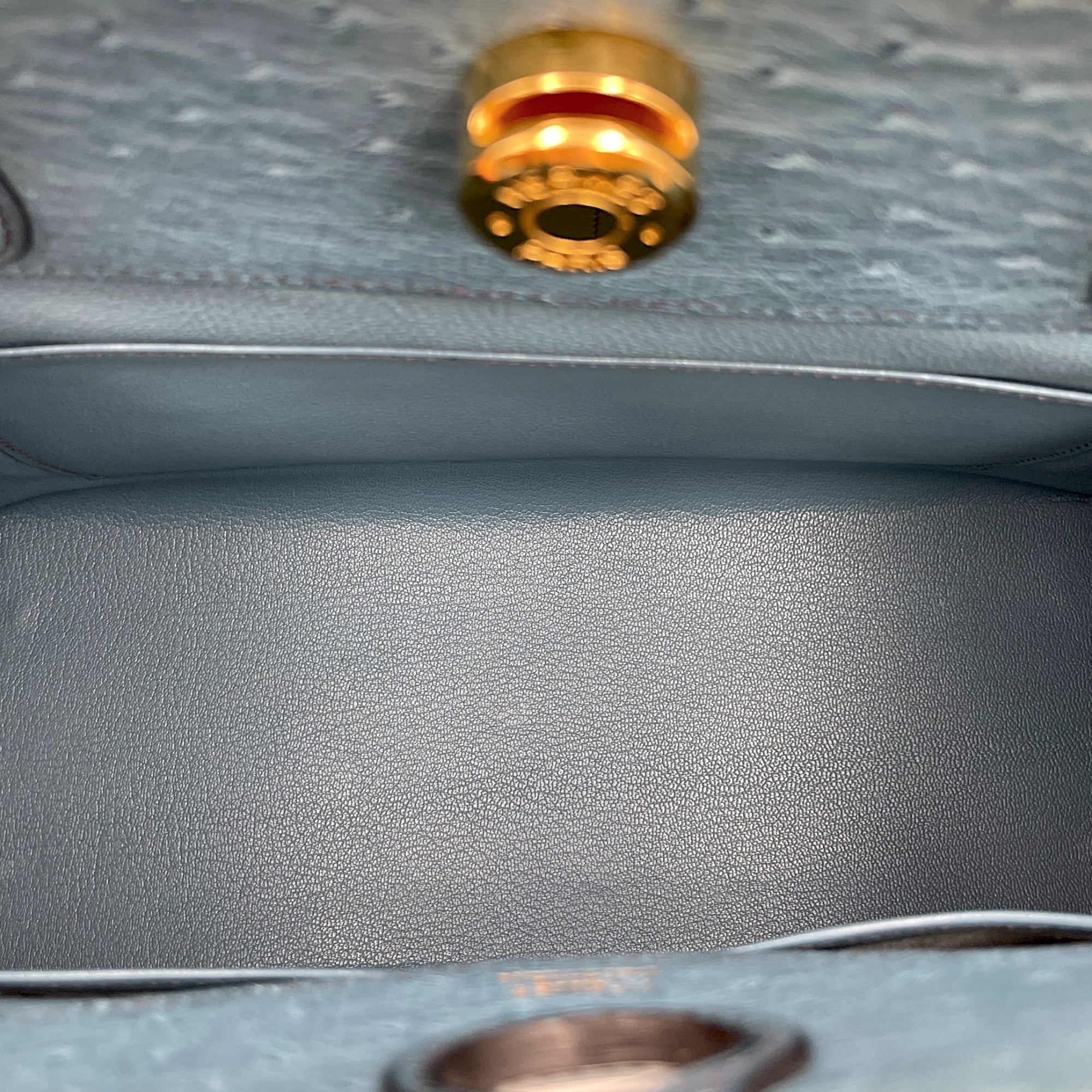 Dalvy 30 Blue Jean in Ostrich Gold hardware