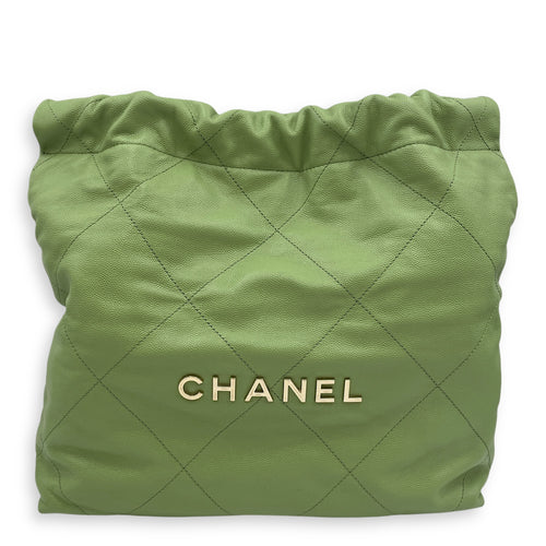 22 Medium Green Tote Bag in Caviar Leather, Gold hardware