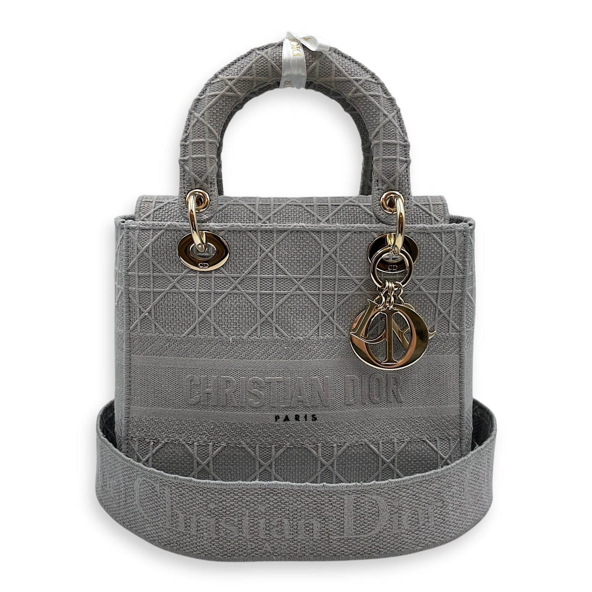 Lady Dior Medium Grey Top Handle Bag in Canvas Gold hardware CL2504-11525 8