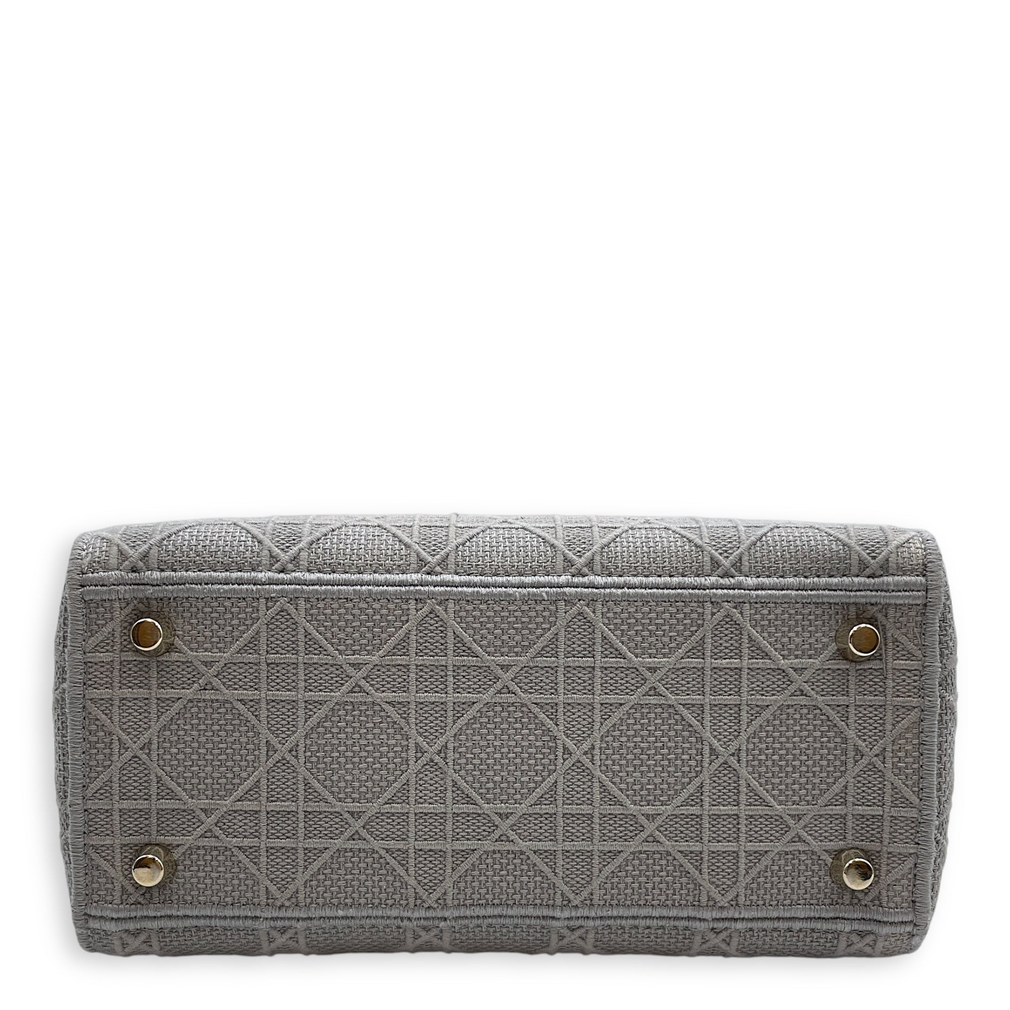 Lady Dior Medium Grey Top Handle Bag in Canvas Gold hardware