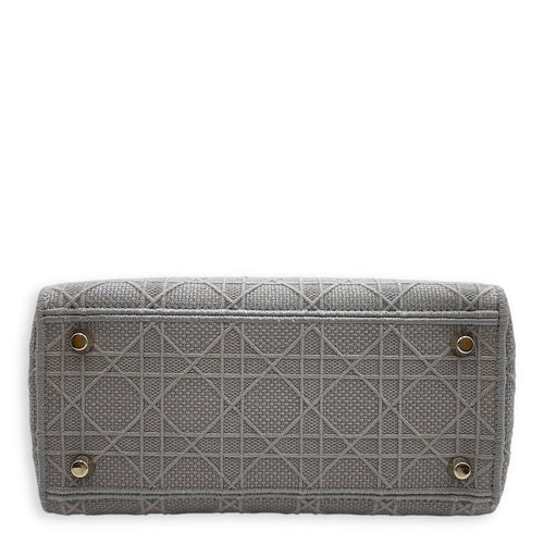 Lady Dior Medium Grey Top Handle Bag in Canvas Gold hardware