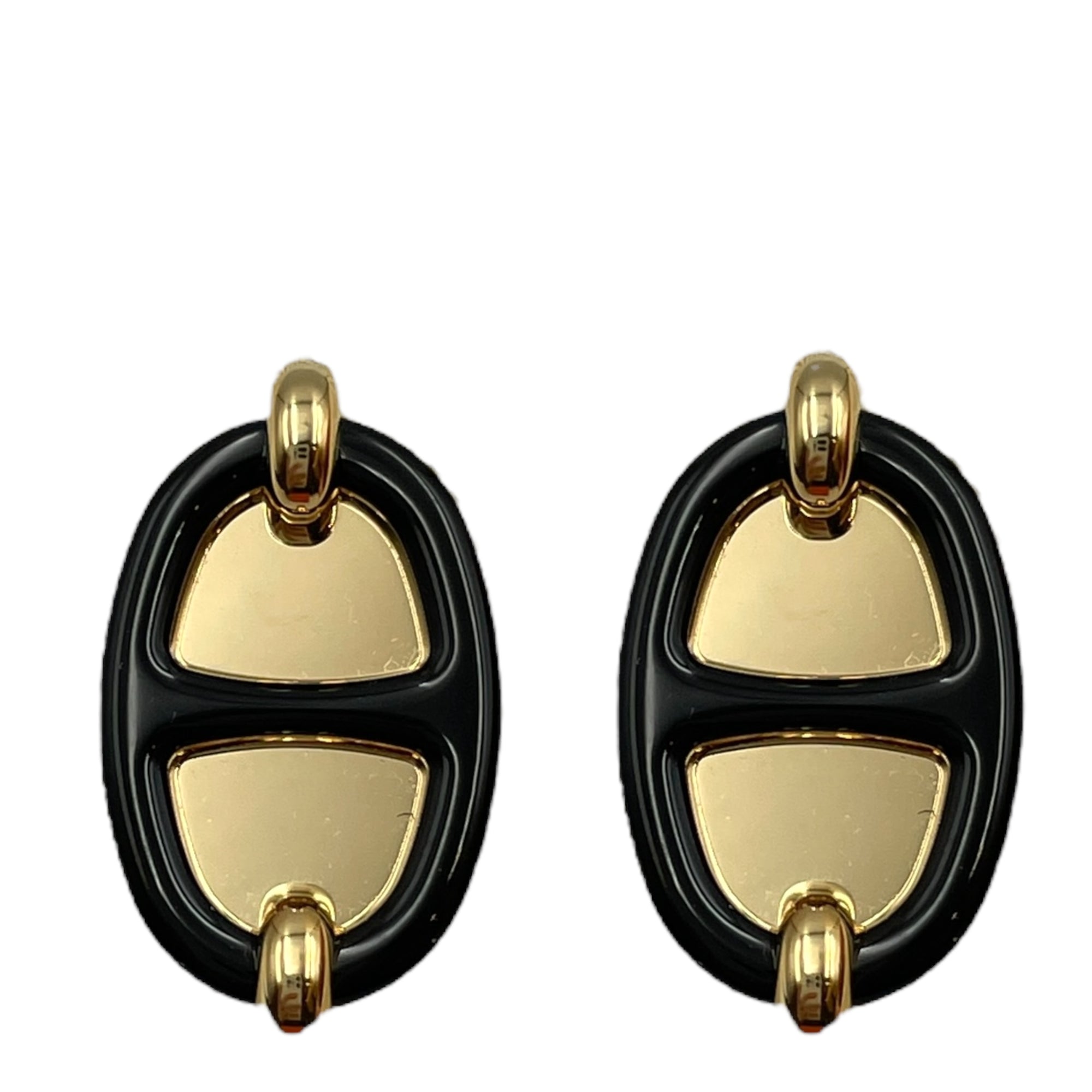 Mini Maillon Black Earrings, Permabrass hardware