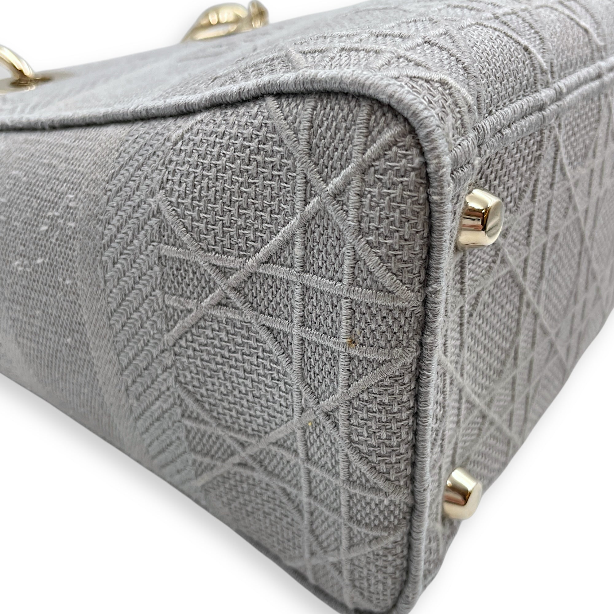 Lady Dior Medium Grey Top Handle Bag in Canvas Gold hardware