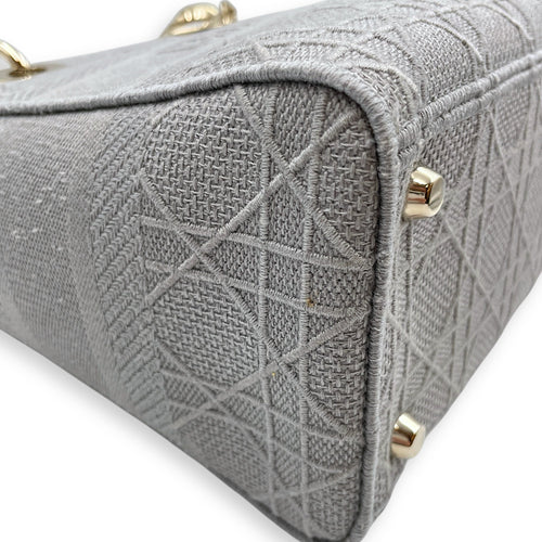 Lady Dior Medium Grey Top Handle Bag in Canvas Gold hardware