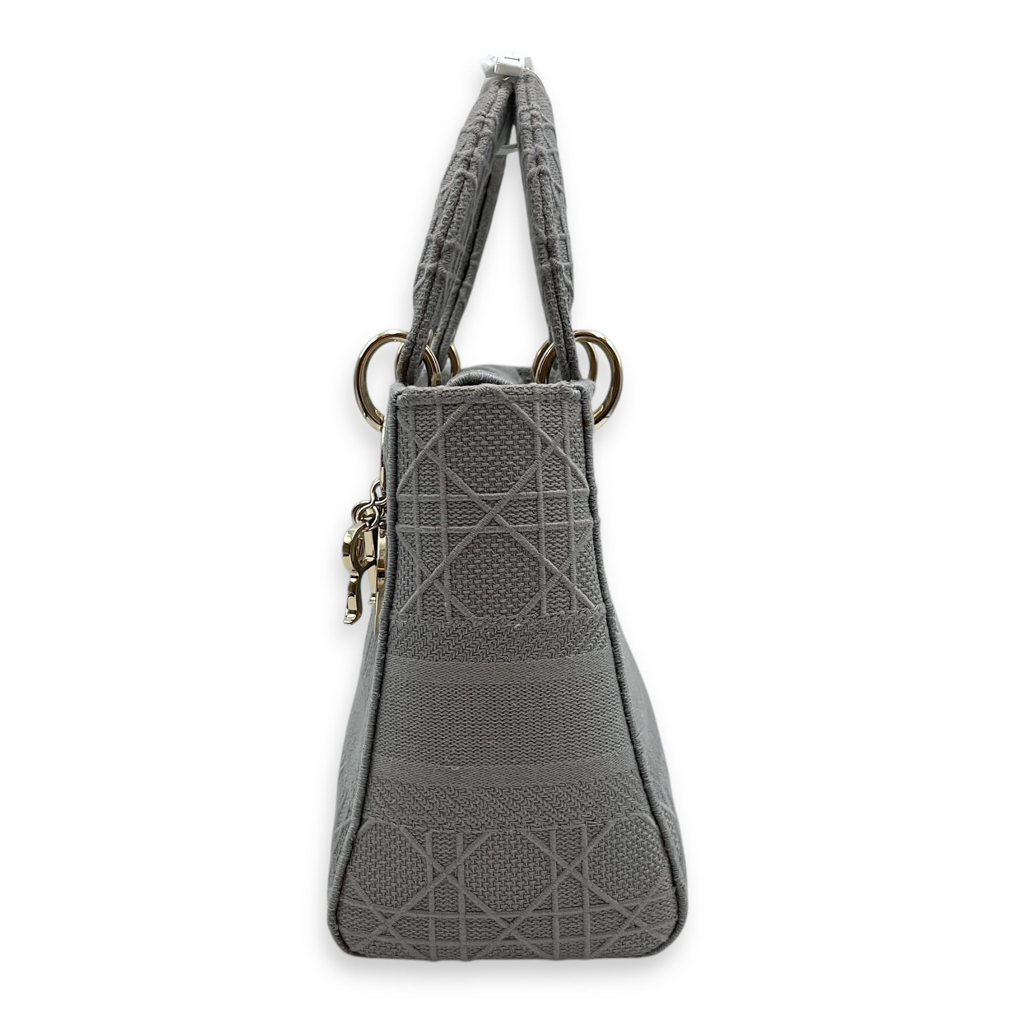 Lady Dior Medium Grey Top Handle Bag in Canvas Gold hardware CL2504-11525 4