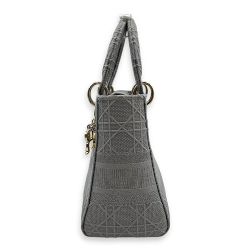 Lady Dior Medium Grey Top Handle Bag in Canvas Gold hardware CL2504-11525 4