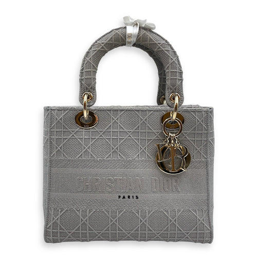 Lady Dior Medium Grey Top Handle Bag in Canvas Gold hardware CL2504-11525 1