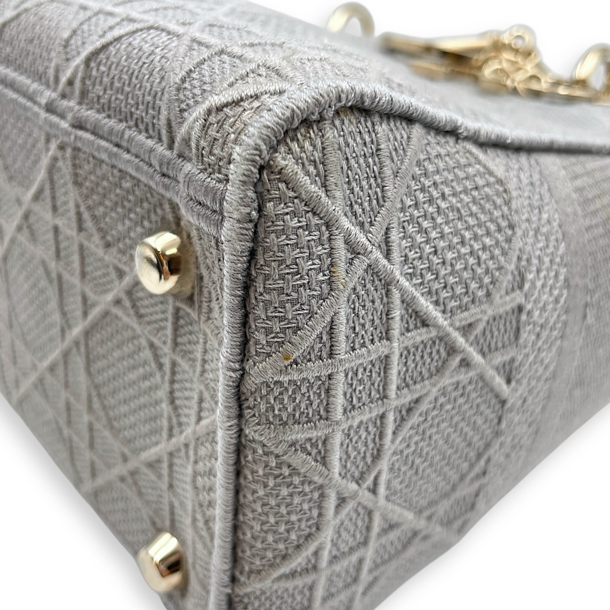 Lady Dior Medium Grey Top Handle Bag in Canvas Gold hardware CL2504-11525 7