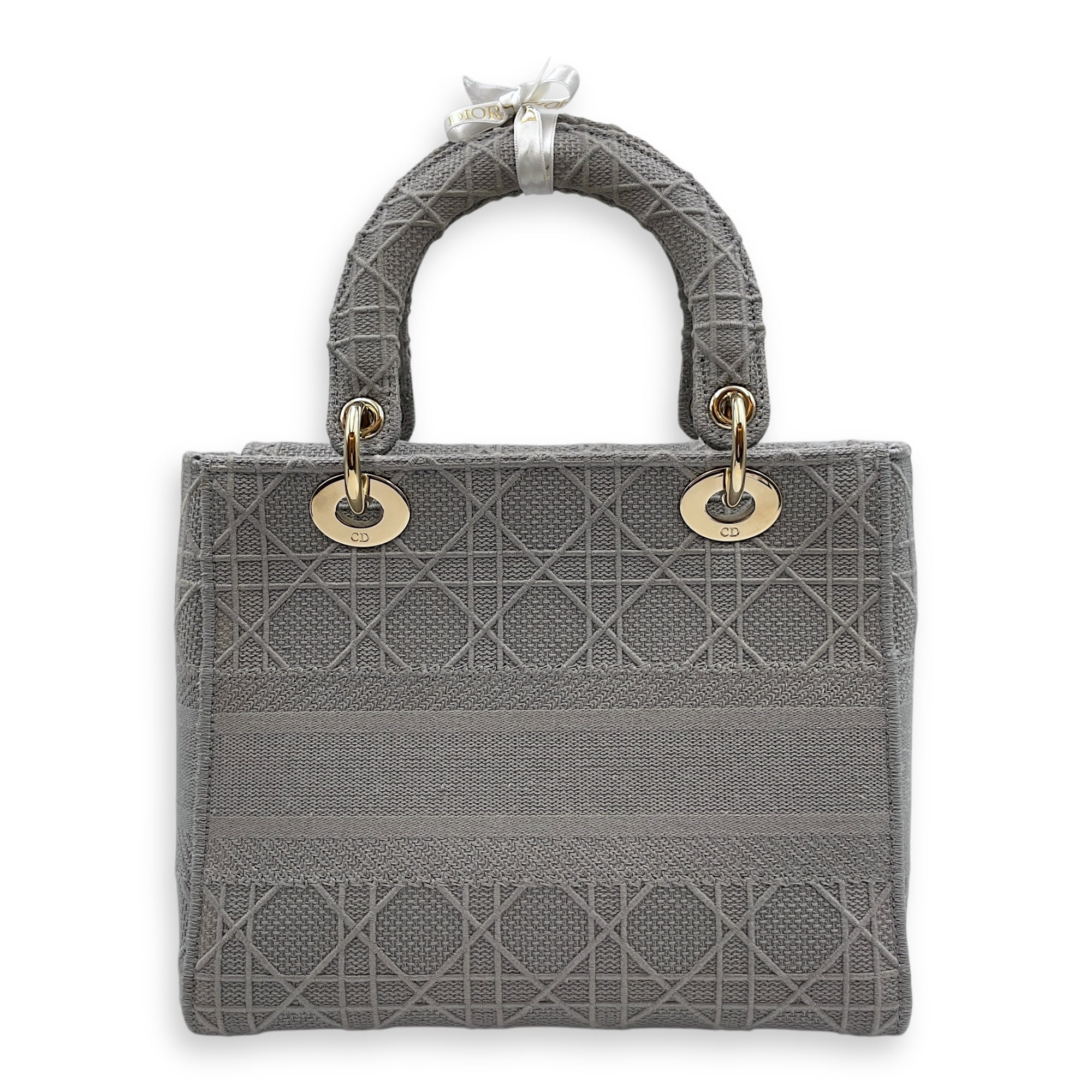 Lady Dior Medium Grey Top Handle Bag in Canvas Gold hardware CL2504-11525 2