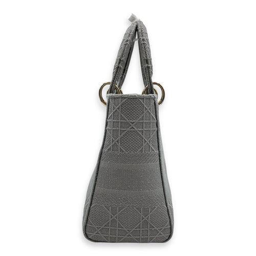 Lady Dior Medium Grey Top Handle Bag in Canvas Gold hardware CL2504-11525 3