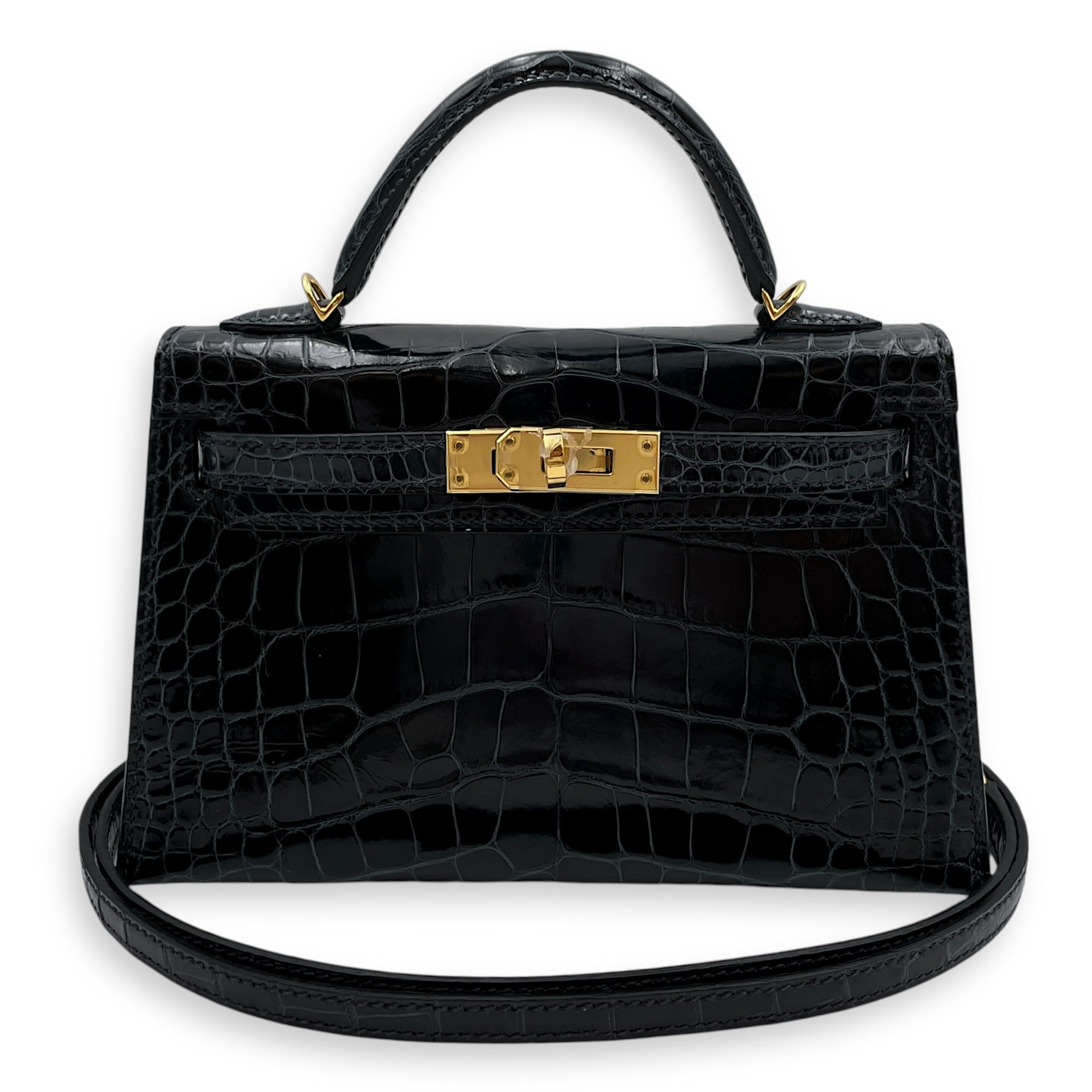 Kelly 20 Blue Marine in Shiny Alligator, Gold hardware
