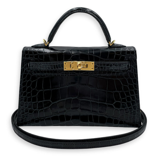 Kelly 20 Blue Marine in Shiny Alligator, Gold hardware