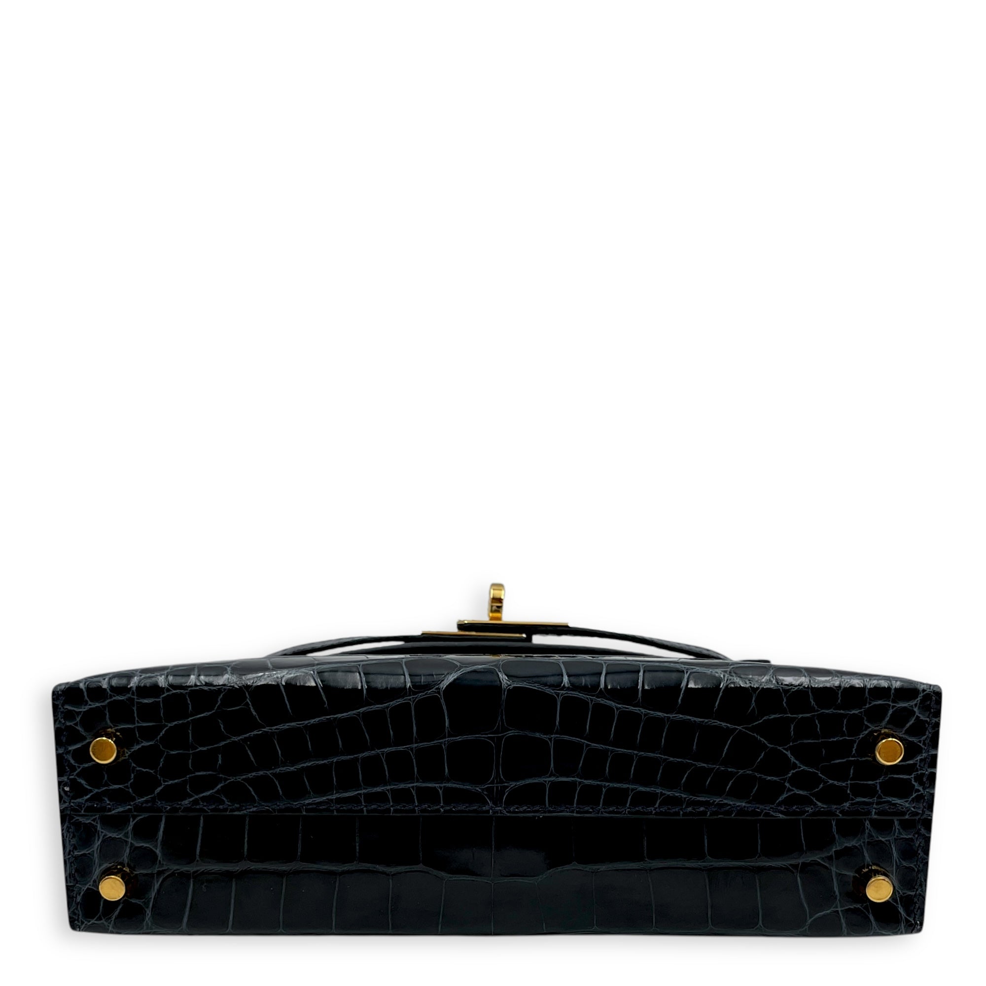 Kelly 20 Blue Marine in Shiny Alligator, Gold hardware