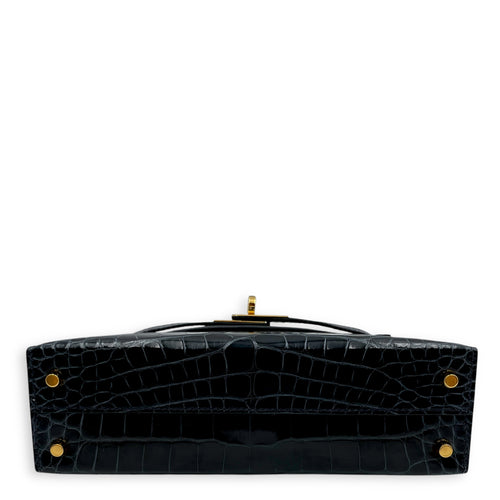 Kelly 20 Blue Marine in Shiny Alligator, Gold hardware