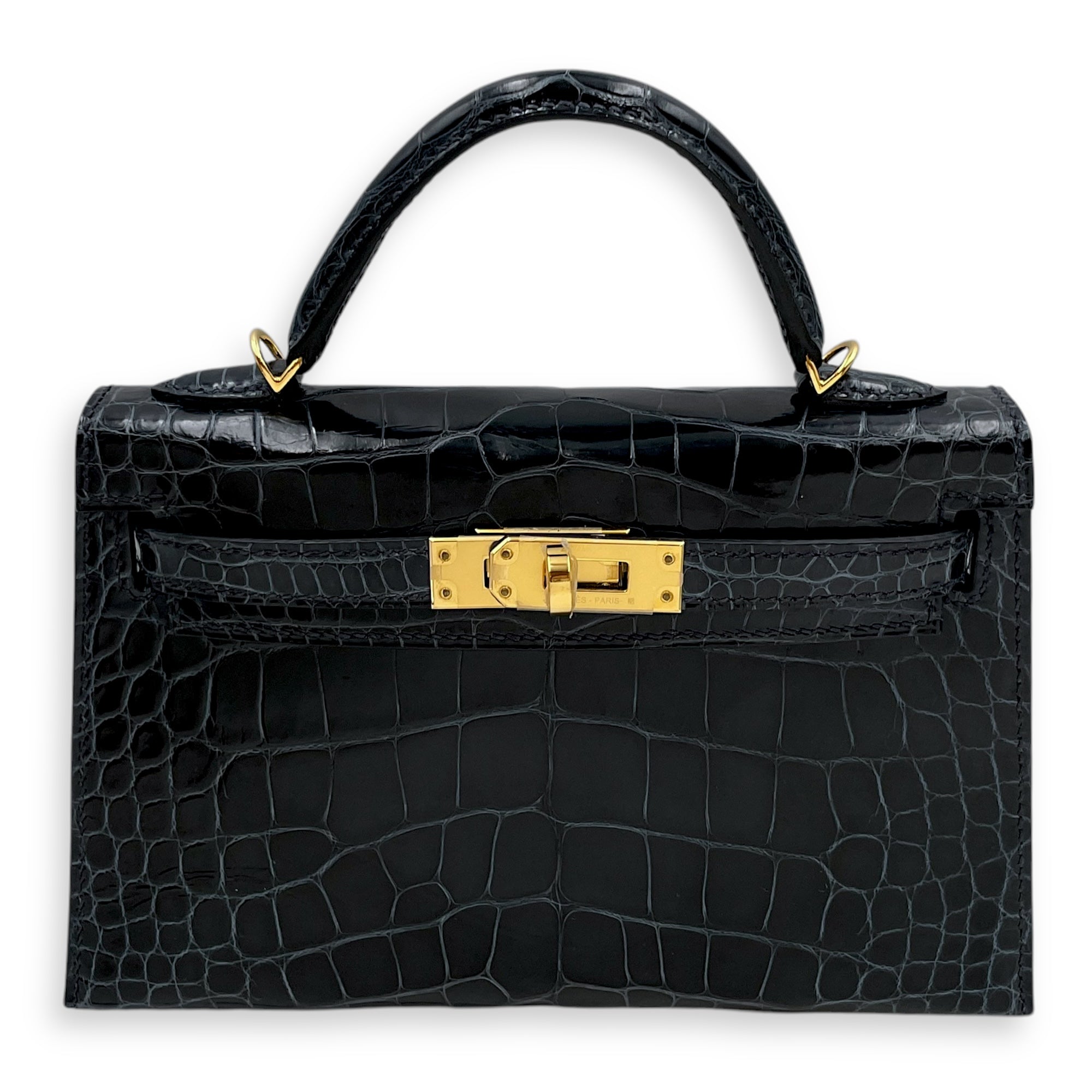 Kelly 20 Blue Marine in Shiny Alligator, Gold hardware
