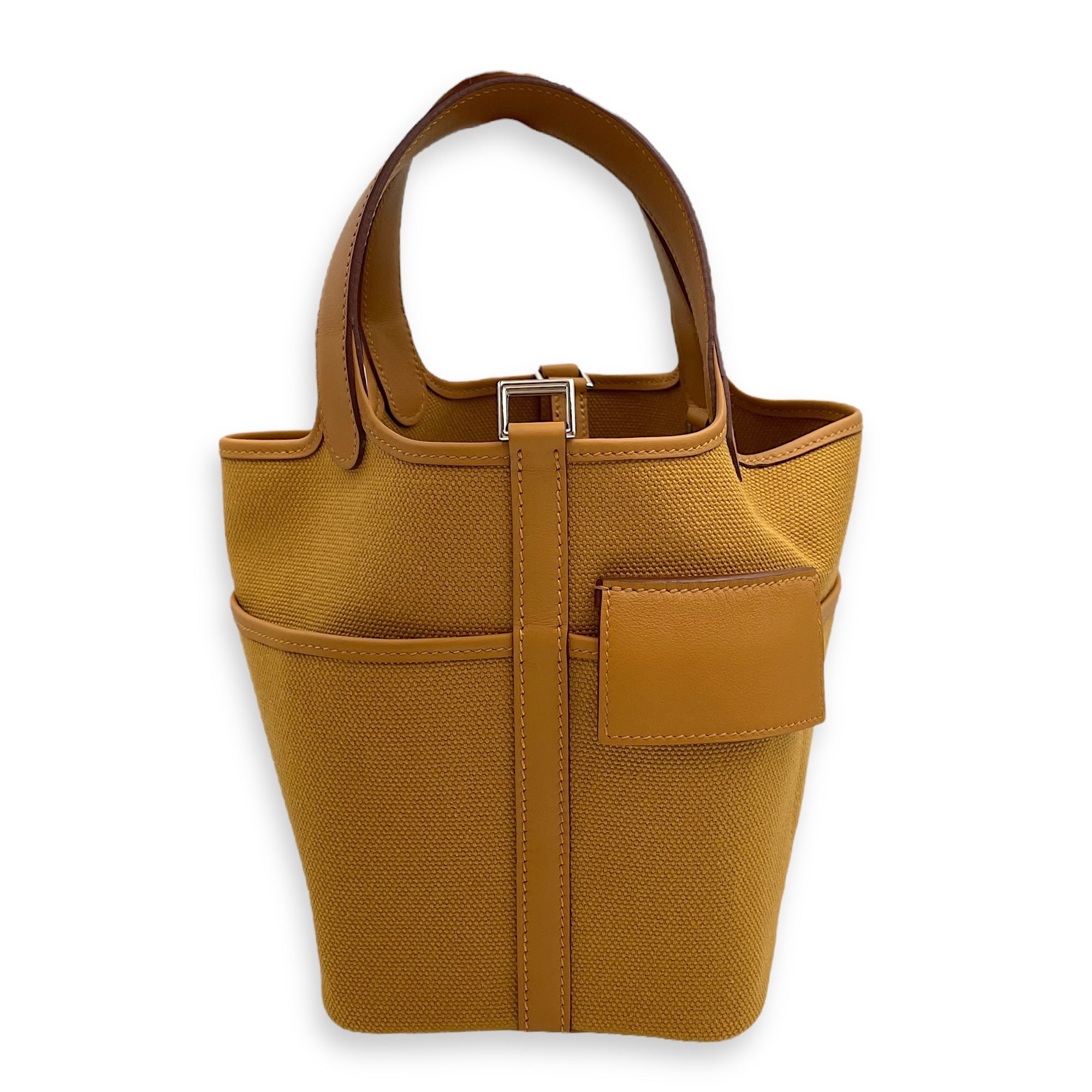 Picotin Pocket 18 Sesame in Toile/Swift, Palladium hardware