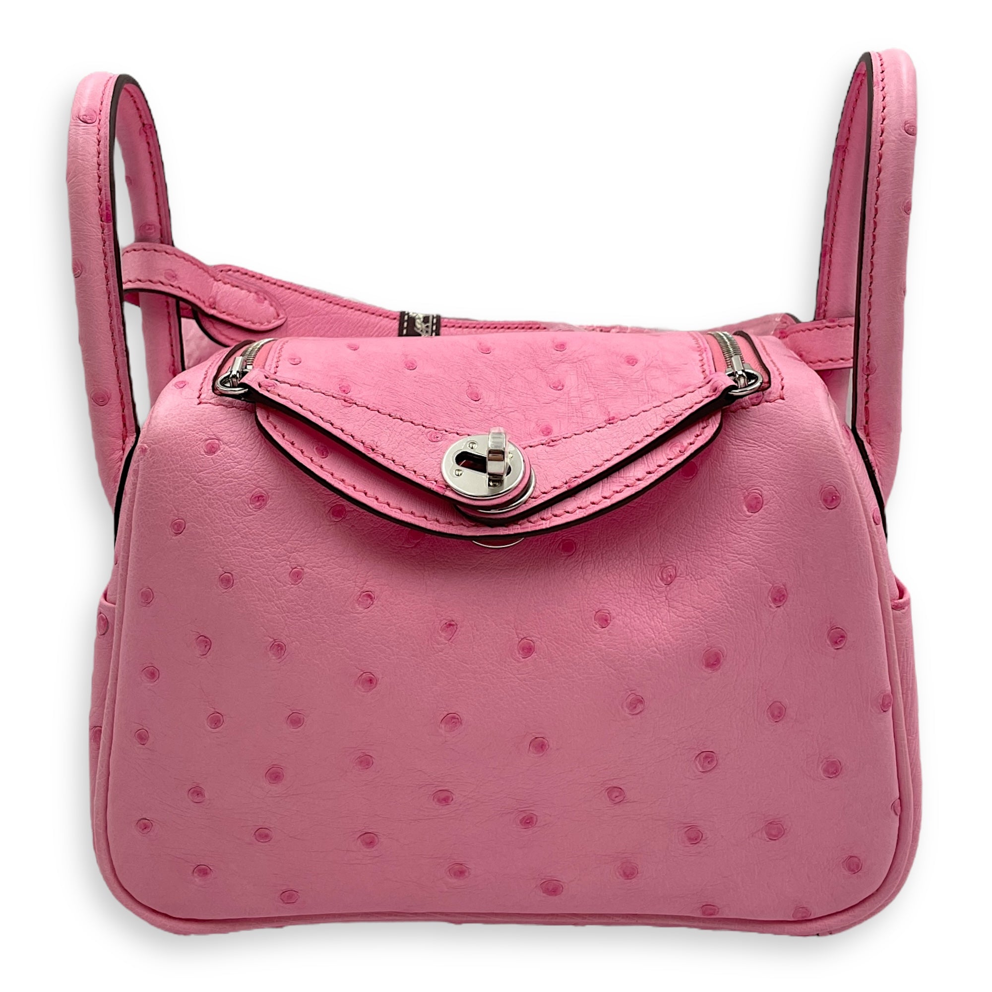 Lindy II Mini Bubblegum in Ostrich, Palladium hardware