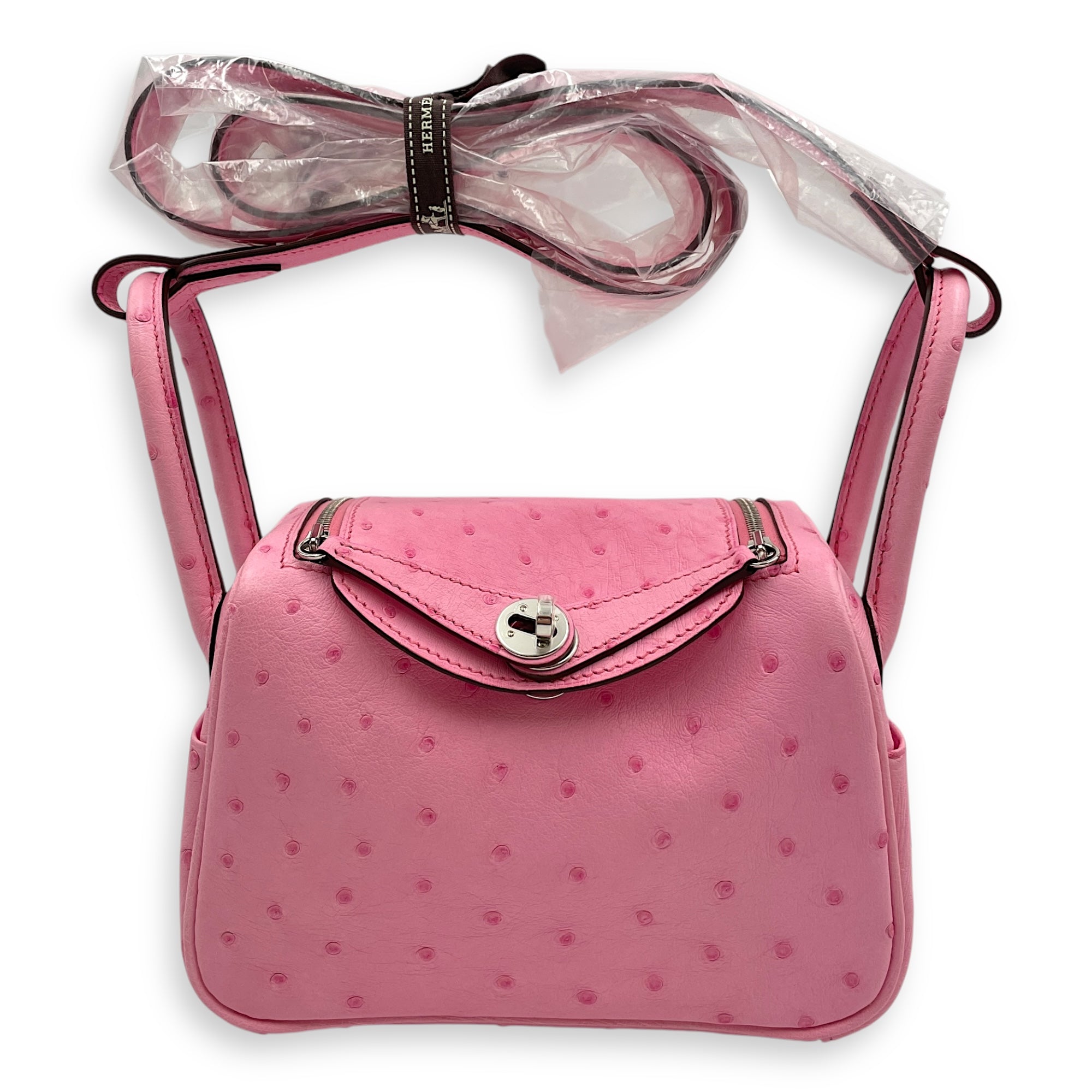 Lindy II Mini Bubblegum in Ostrich, Palladium hardware