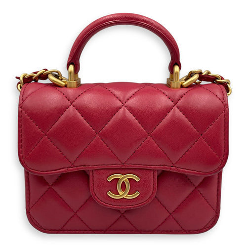 CC Mini Top Handle 12cm Pink Crossbody Bag in Lambskin, Gold hardware