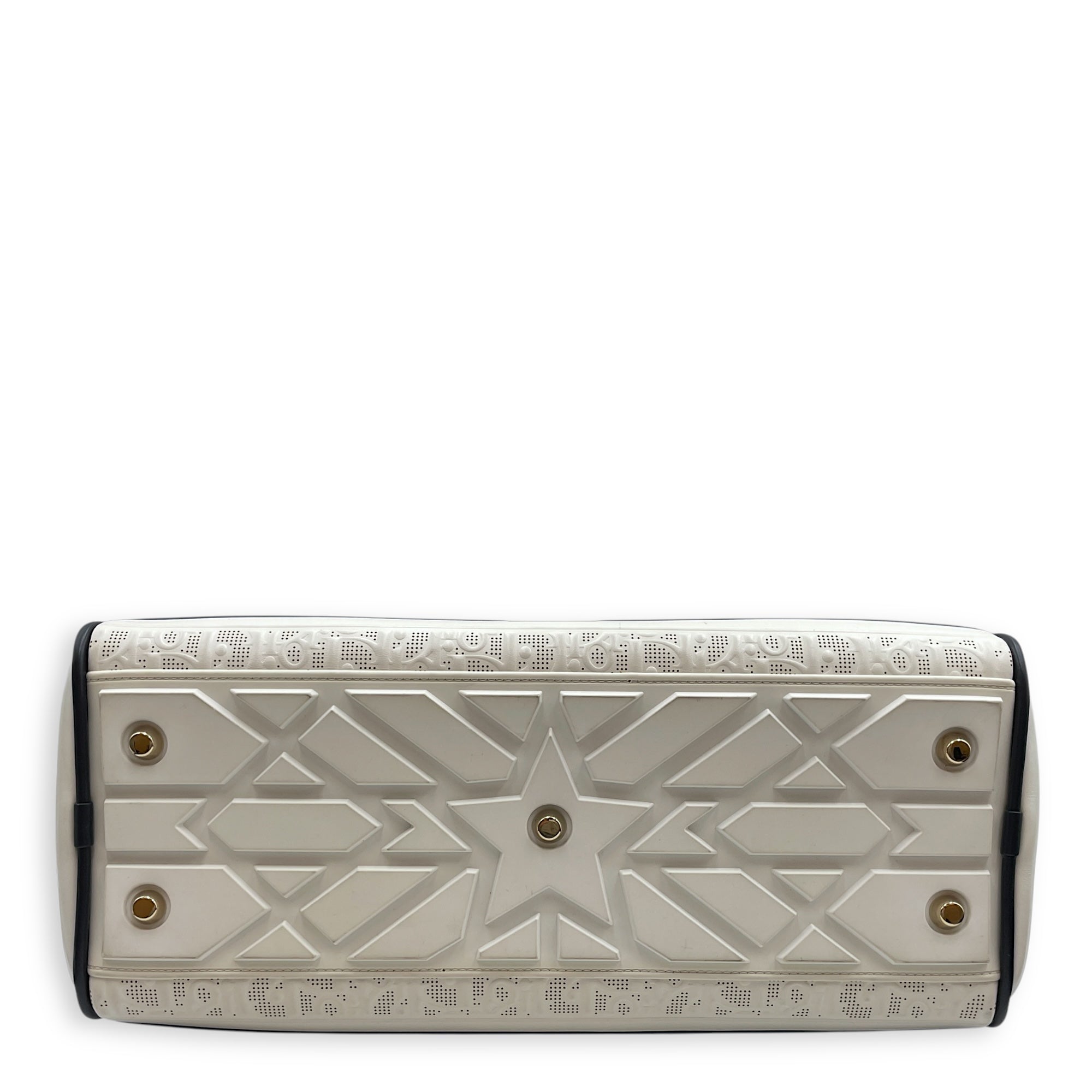 Vibe Zip Perforated White/Blue Shoulder Bag in Calfskin, Gold hardware