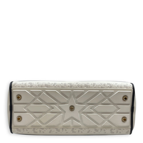 Vibe Zip Perforated White/Blue Shoulder Bag in Calfskin, Gold hardware