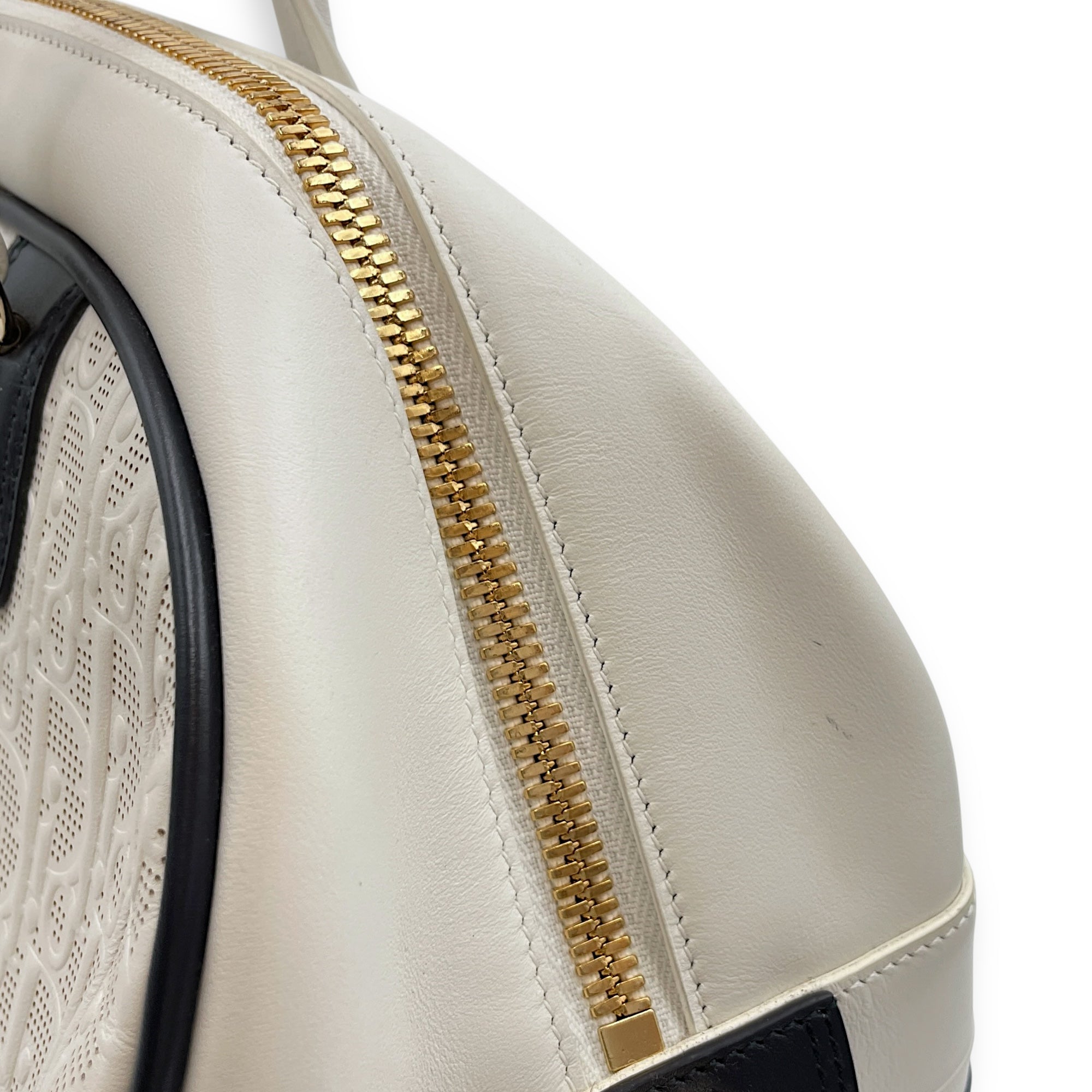 Vibe Zip Perforated White/Blue Shoulder Bag in Calfskin, Gold hardware
