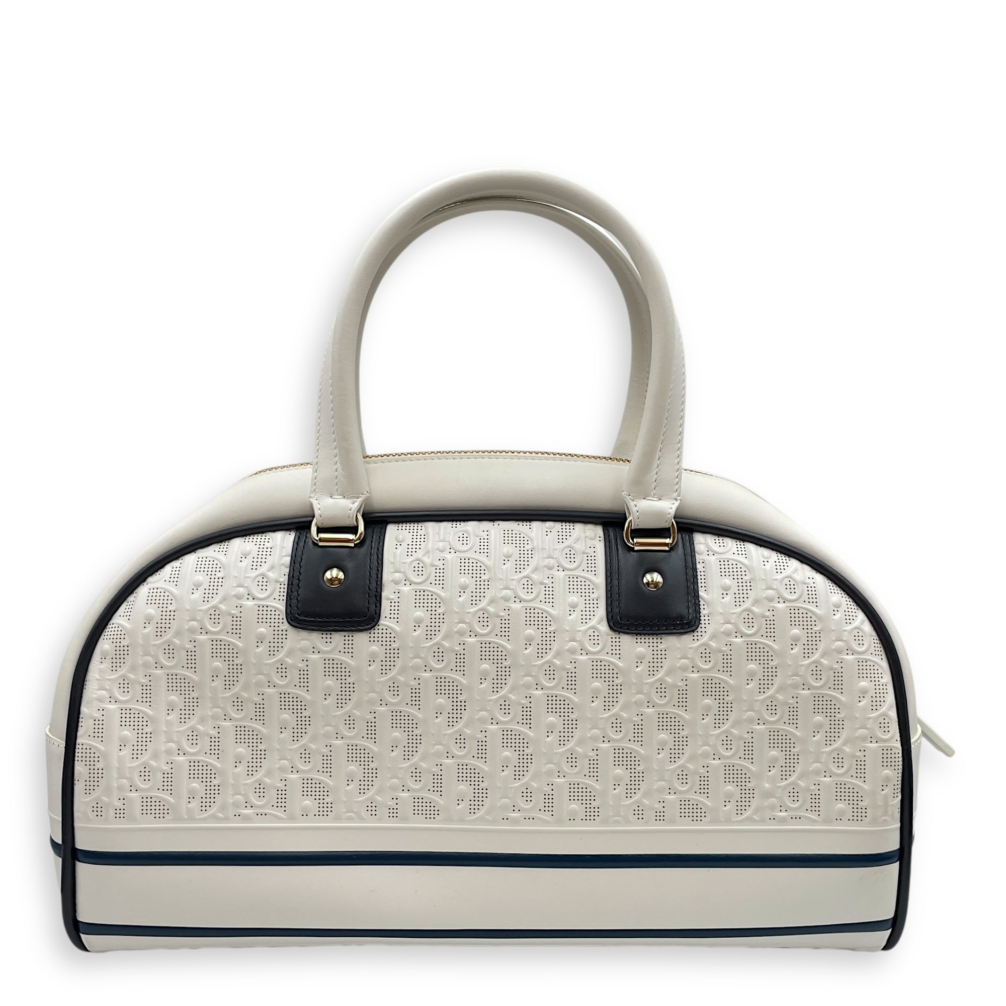 Vibe Zip Perforated White/Blue Shoulder Bag in Calfskin, Gold hardware