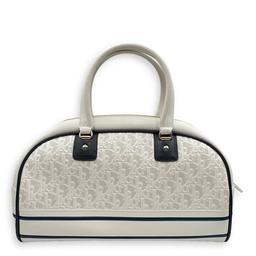 Vibe Zip Perforated White/Blue Shoulder Bag in Calfskin, Gold hardware