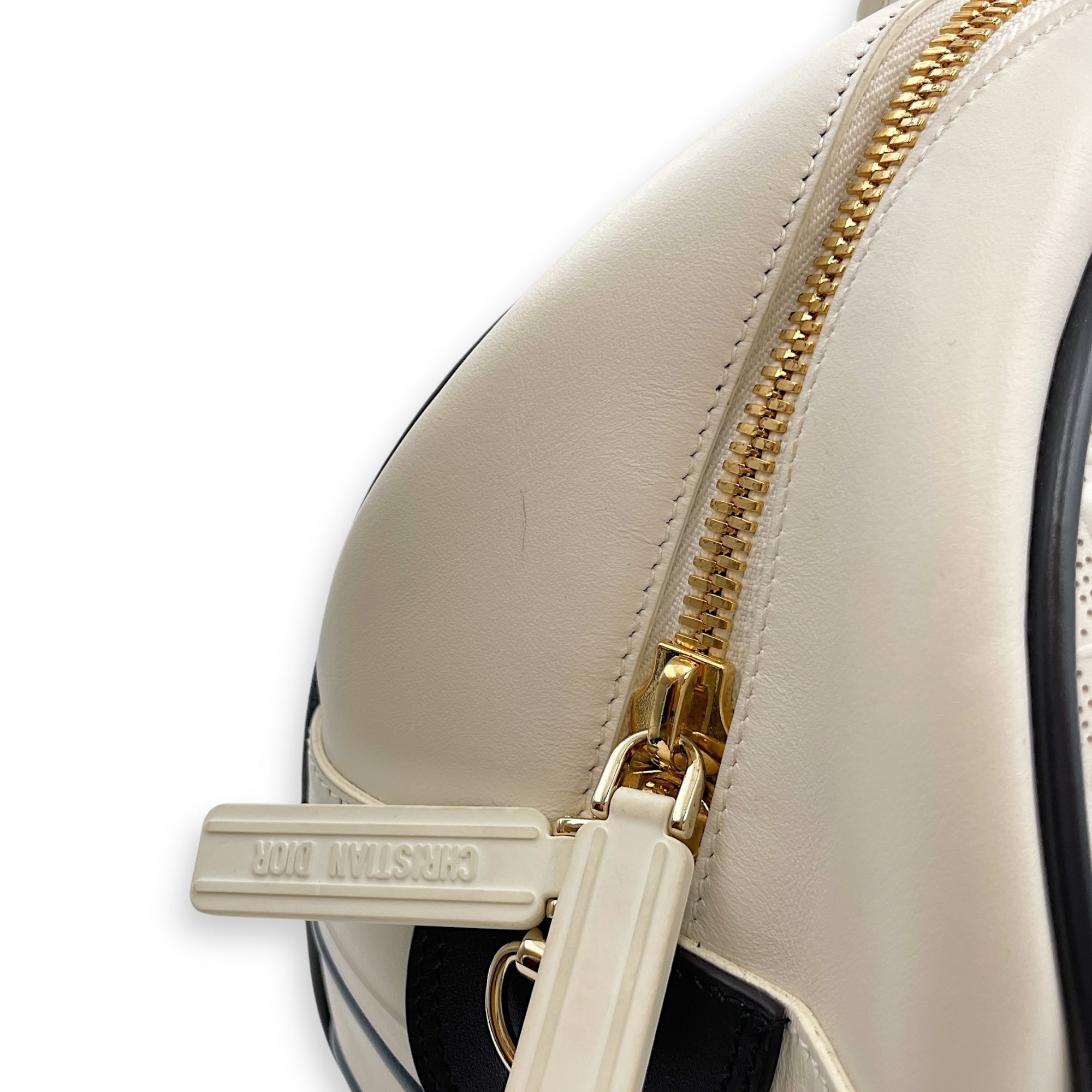 Vibe Zip Perforated White/Blue Shoulder Bag in Calfskin, Gold hardware