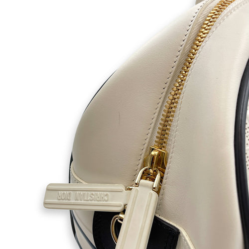 Vibe Zip Perforated White/Blue Shoulder Bag in Calfskin, Gold hardware