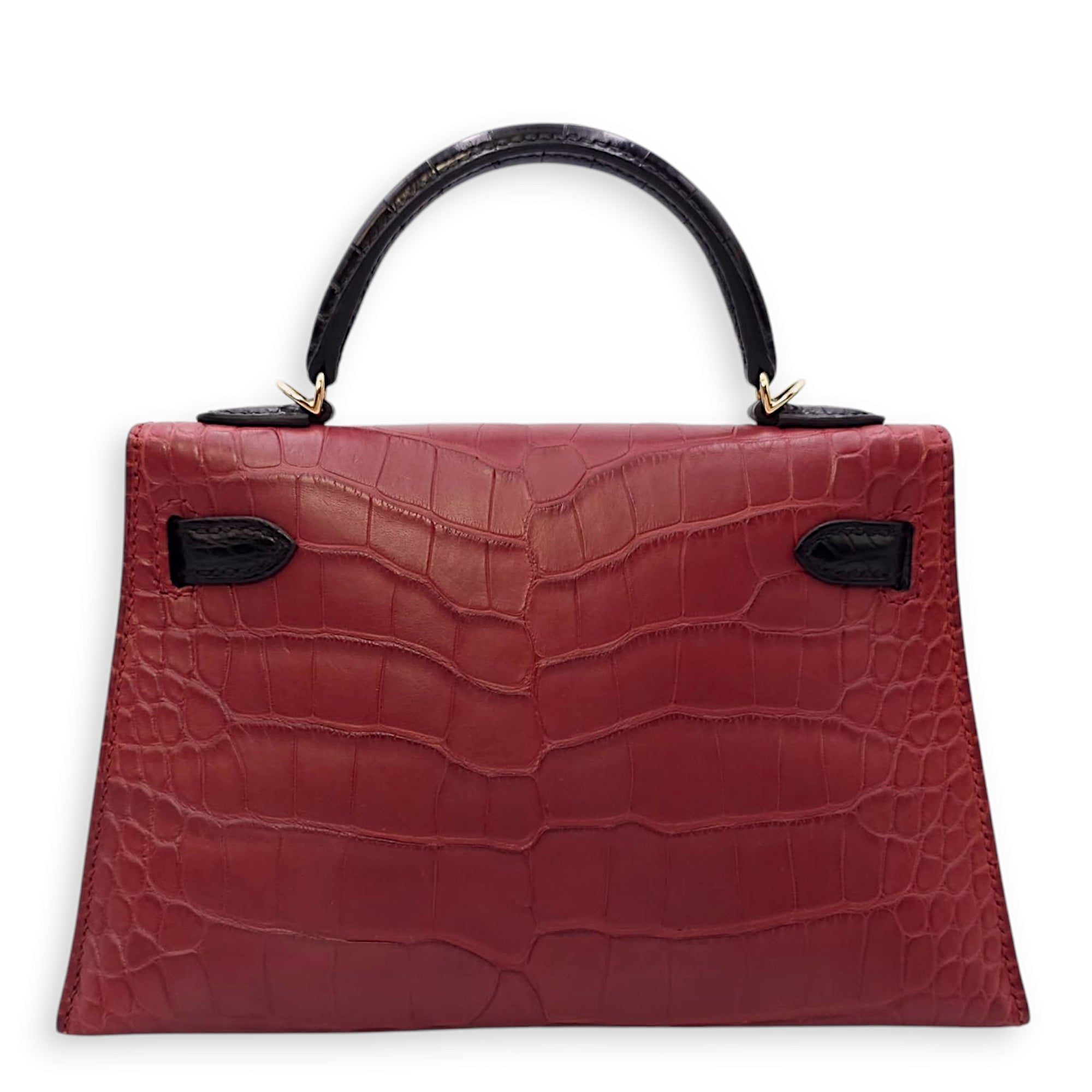 HSS Sellier Kelly 20 Rouge H/Black in Matte Alligator, Permabrass hardware