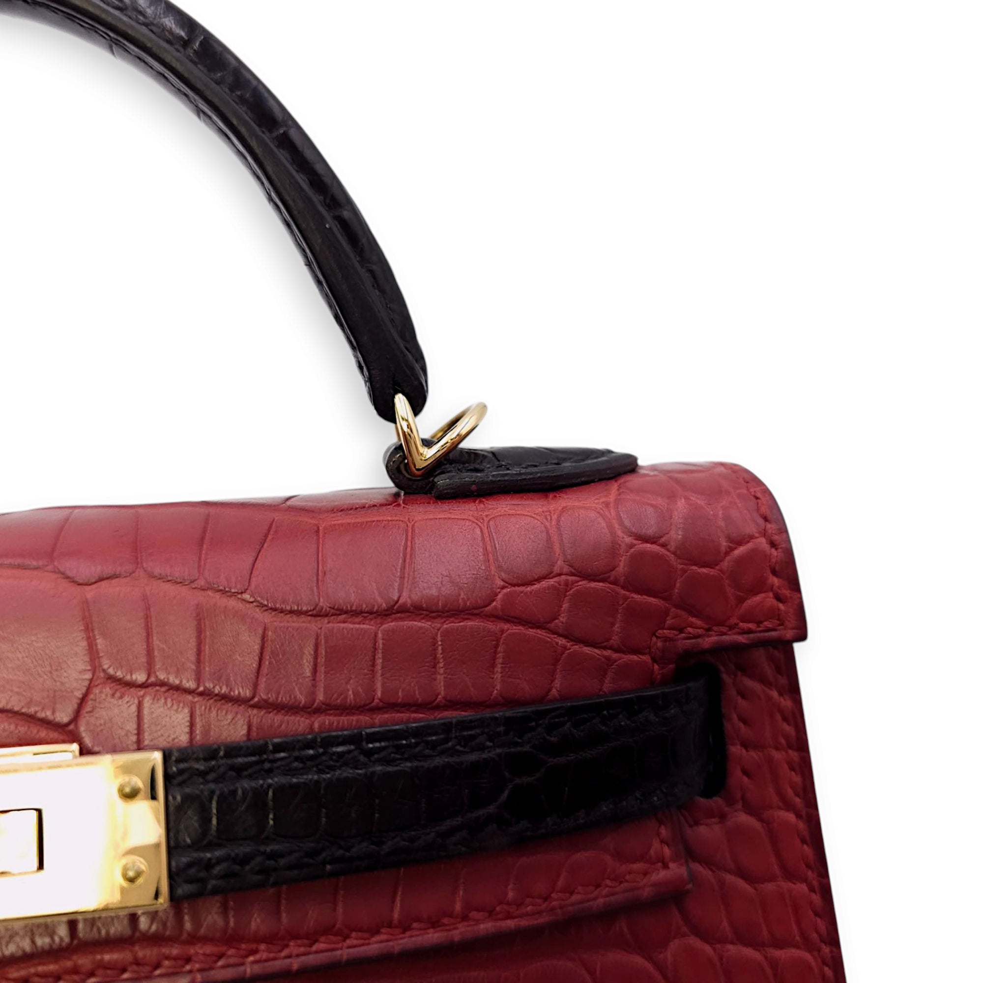 HSS Sellier Kelly 20 Rouge H/Black in Matte Alligator, Permabrass hardware