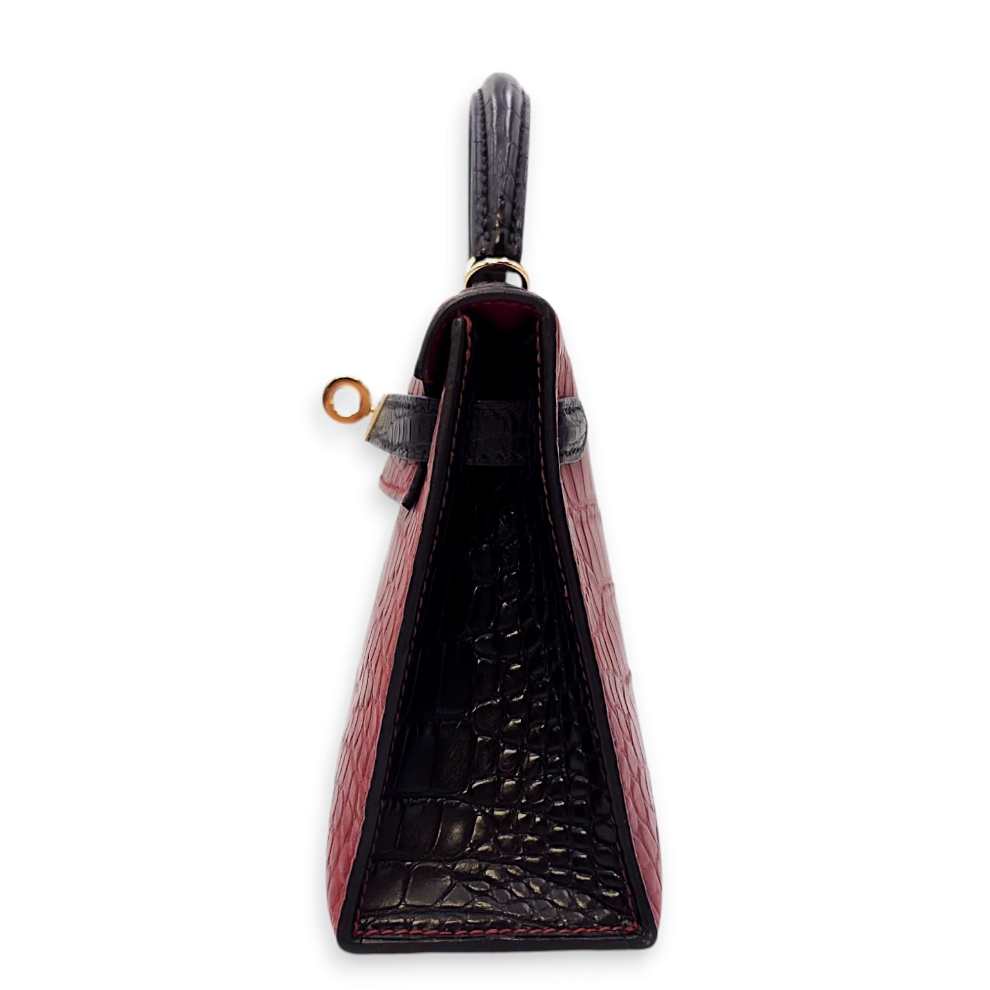 HSS Sellier Kelly 20 Rouge H/Black in Matte Alligator, Permabrass hardware