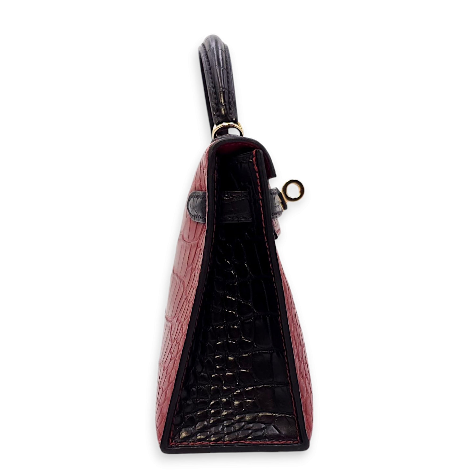 HSS Sellier Kelly 20 Rouge H/Black in Matte Alligator, Permabrass hardware