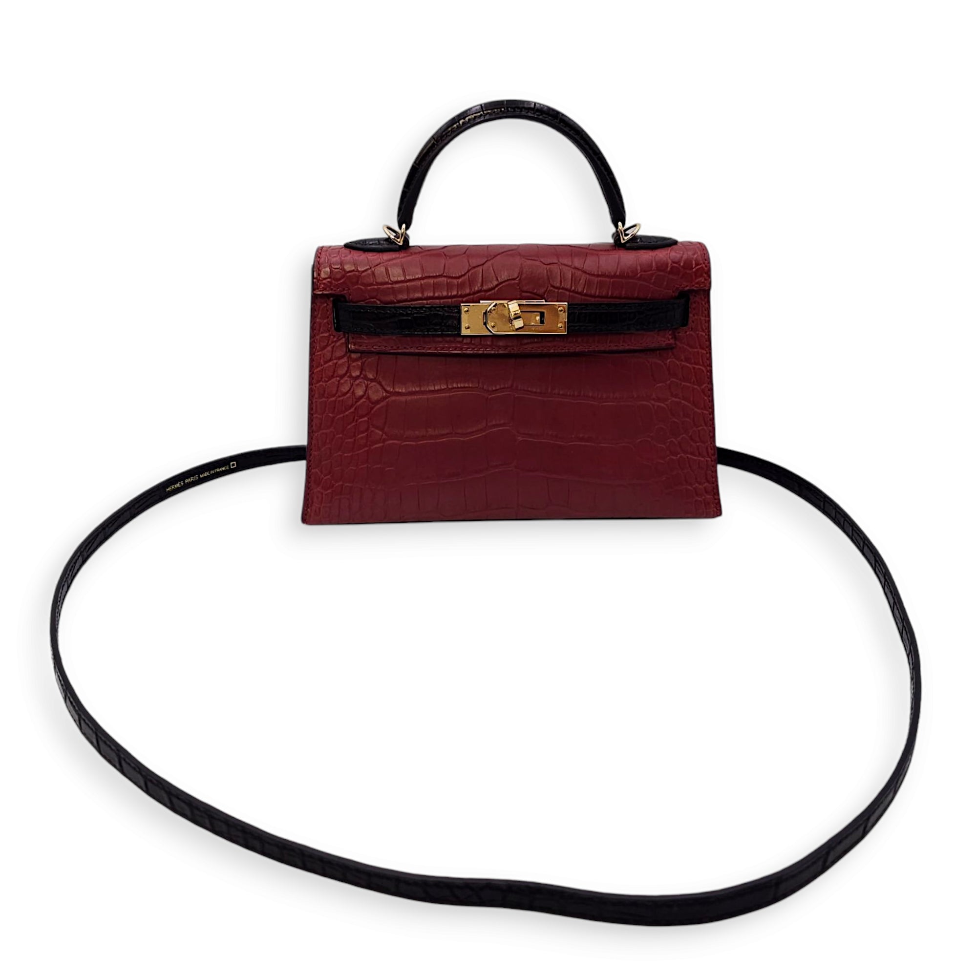 HSS Sellier Kelly 20 Rouge H/Black in Matte Alligator, Permabrass hardware