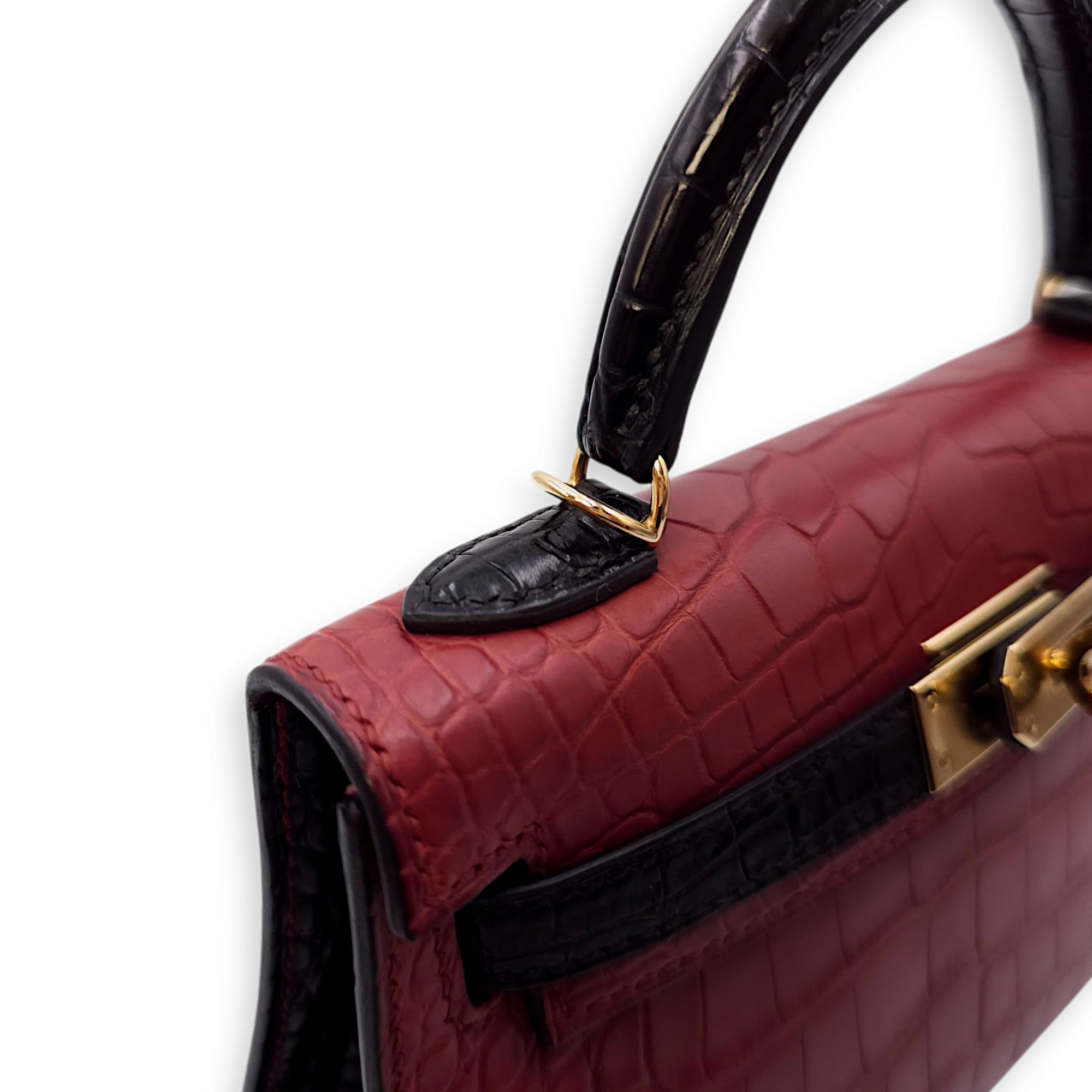 HSS Sellier Kelly 20 Rouge H/Black in Matte Alligator, Permabrass hardware