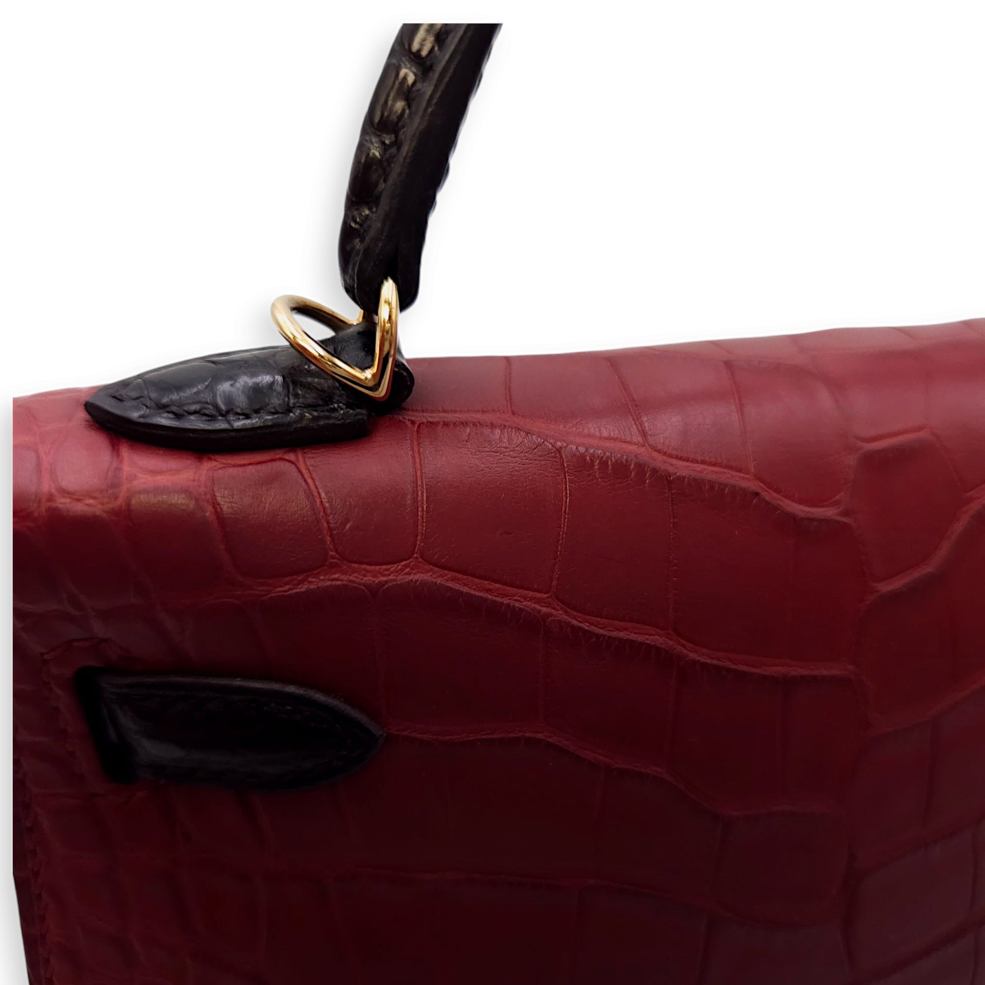 HSS Sellier Kelly 20 Rouge H/Black in Matte Alligator, Permabrass hardware