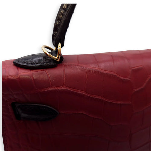 HSS Sellier Kelly 20 Rouge H/Black in Matte Alligator, Permabrass hardware