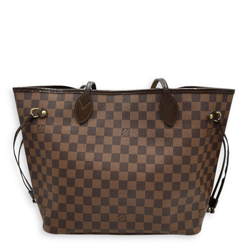 Neverfull Medium Brown Shoulder Bag in Coated Canvas, Gold hardware