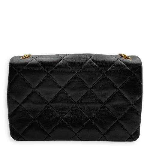 CC Flap Medium Black Shoulder Bag in Lambskin, Gold hardware