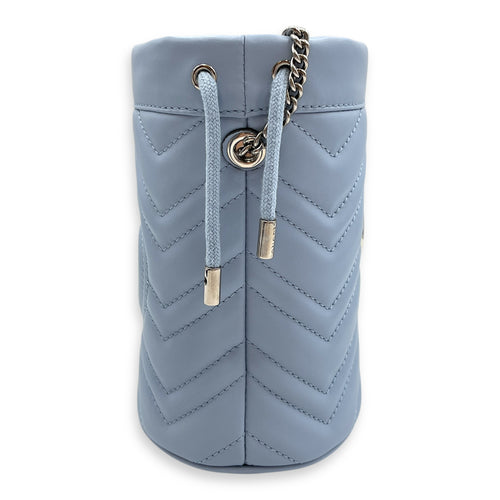 Marmont Bucket Mini Light Blue Bucket Bag in Calfskin, Silver hardware