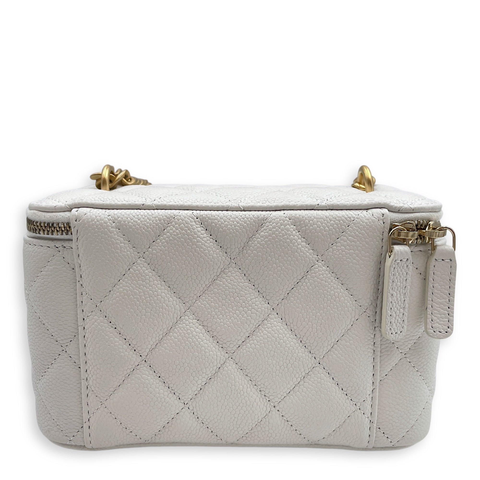 Sweet Heart White Vanity Bag in Caviar Leather, Gold hardware