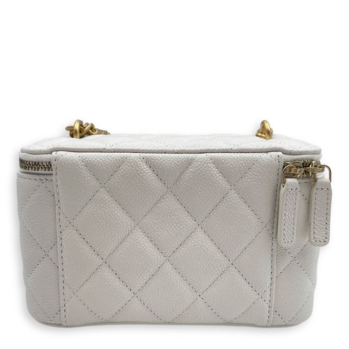 Sweet Heart White Vanity Bag in Caviar Leather, Gold hardware