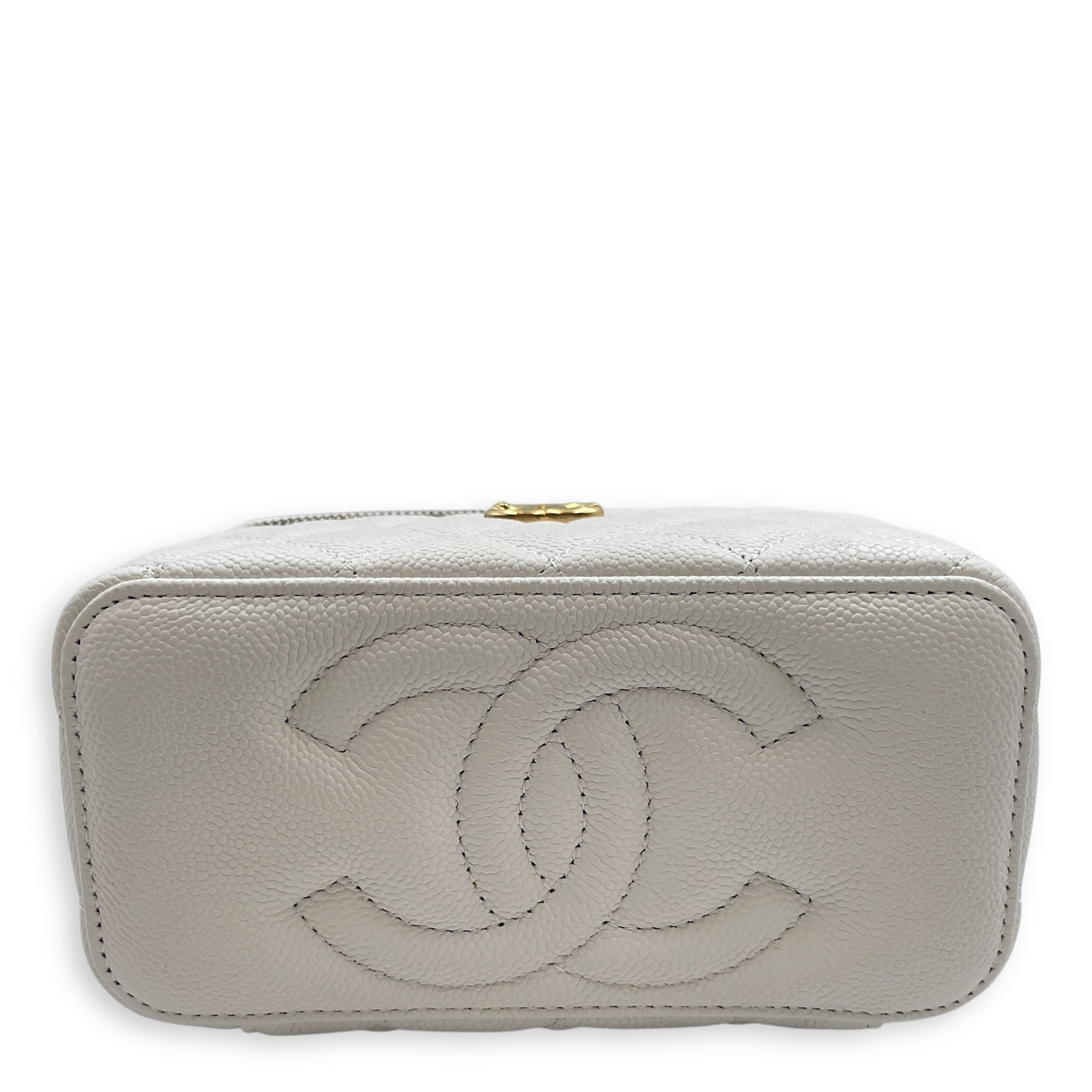 Sweet Heart White Vanity Bag in Caviar Leather, Gold hardware