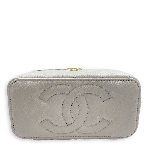 Sweet Heart White Vanity Bag in Caviar Leather, Gold hardware